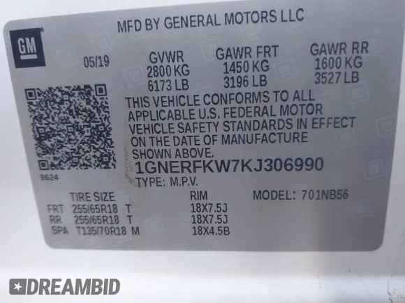 2019 Chevrolet Traverse LS with VIN 1GNERFKW7KJ306990, listed as a IAAI auction lot 43011631 with 224,542 mi miles and . Bid and sale history available at DreamBid. Image 9.