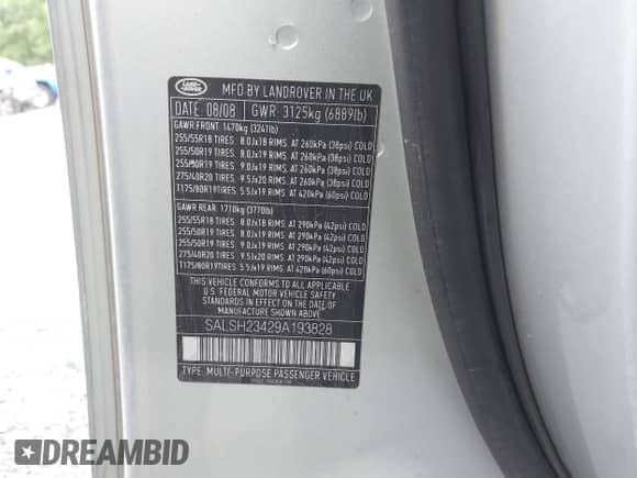 2009 Land Rover Range Rover Sport SC с VIN SALSH23429A193828, выставлен на аукционе IAAI как лот 42318417 с пробегом 61 648 миль миль и . История ставок и продаж доступна на DreamBid. Изображение 9.