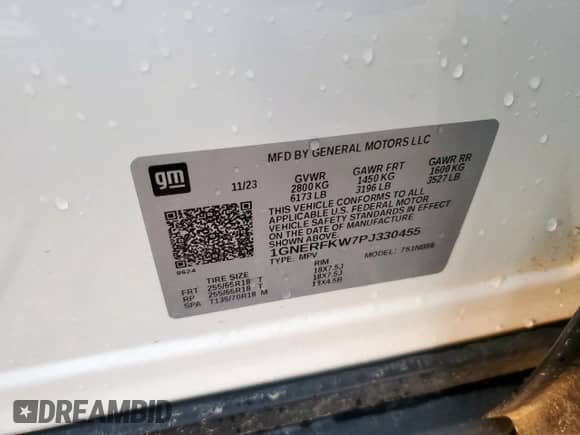 2023 Chevrolet Traverse LS с VIN 1GNERFKW7PJ330455, выставлен на аукционе Copart как лот 90587935 с пробегом 63 413 миль миль и Списание • Salvage title. История ставок и продаж доступна на DreamBid. Изображение 13.