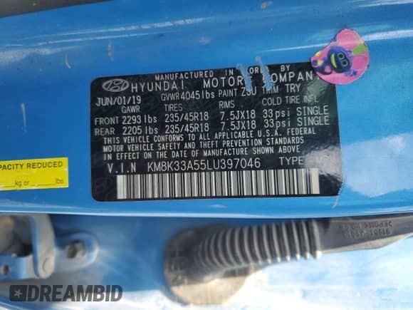 2020 Hyundai Kona Limited z VIN KM8K33A55LU397046, wystawiony jako Copart lot #54257965 z przebiegiem 121 694 mil mil oraz Szkoda całkowita • Salvage title. Historia ofert i sprzedaży dostępna na DreamBid. Obrazek 12.