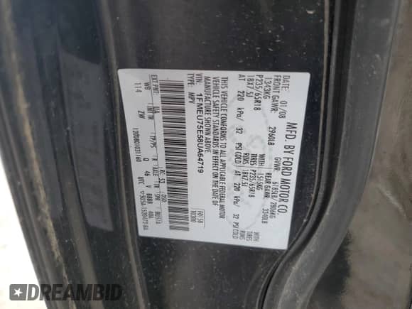 2008 Ford Explorer Limited with VIN 1FMEU75E58UA64719, listed as a Copart auction lot 47596755 with 163,626 mi miles and Salvage title. Bid and sale history available at DreamBid. Image 13.