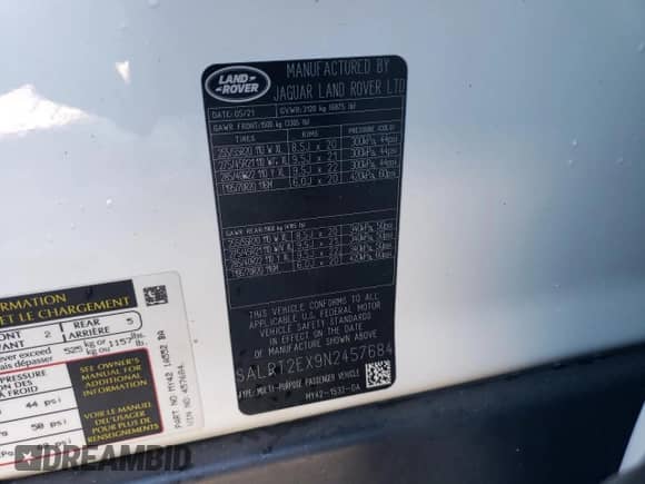 2022 Land Rover Discovery с VIN SALRT2EX9N2457684, выставлен на аукционе Copart как лот 88358805 с пробегом 40 140 миль миль и Списание • Salvage title. История ставок и продаж доступна на DreamBid. Изображение 14.