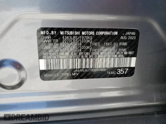 2024 Mitsubishi Outlander S с VIN JA4ARUAU7RU000466, выставлен на аукционе Copart как лот 65751825 с пробегом Не указан миль и Списание • Salvage title. История ставок и продаж доступна на DreamBid. Изображение 13.