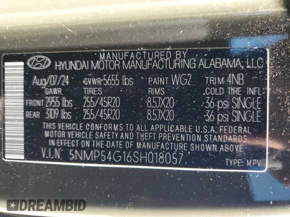 2025 Hyundai Santa Fe Calligraphy z VIN 5NMP54G16SH018057, wystawiony jako Copart lot #56255465 z przebiegiem 10 163 mil mil oraz Szkoda całkowita • Salvage title. Historia ofert i sprzedaży dostępna na DreamBid. Obrazek 13.