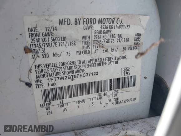 2015 Ford F-250 Lariat с VIN 1FT7W2BT8FEC37122, выставлен на аукционе IAAI как лот 43321522 с пробегом 215 687 миль миль и . История ставок и продаж доступна на DreamBid. Изображение 9.