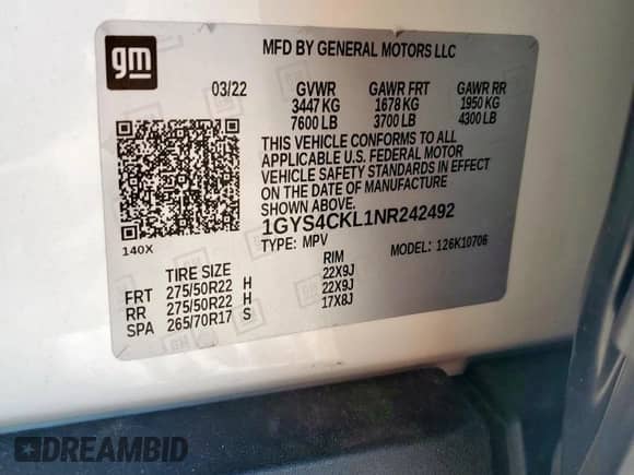 2022 Cadillac Escalade Premium Luxury с VIN 1GYS4CKL1NR242492, выставлен на аукционе Copart как лот 81263605 с пробегом 33 890 миль миль и Списание • Salvage title. История ставок и продаж доступна на DreamBid. Изображение 14.