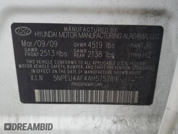 2010 Hyundai Sonata Limited с VIN 5NPEU4AF4AH575789, выставлен на аукционе Copart как лот 70046715 с пробегом 126 083 миль миль и Списание • Salvage title. История ставок и продаж доступна на DreamBid. Изображение 12.