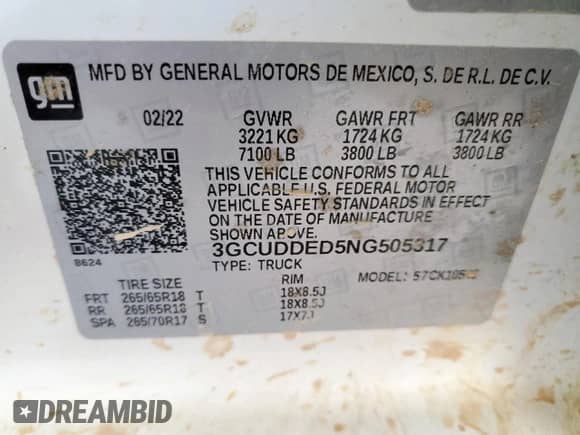 2022 Chevrolet Silverado 1500 LT z VIN 3GCUDDED5NG505317, wystawiony jako Copart lot #71464705 z przebiegiem 57 428 mil mil oraz Czysty tytuł • Clean title. Historia ofert i sprzedaży dostępna na DreamBid. Obrazek 12.