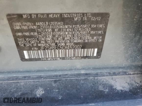 2012 Subaru Forester X Limited z VIN JF2SHBEC5CH452002, wystawiony jako Copart lot #81769135 z przebiegiem 139 001 mil mil oraz Czysty tytuł • Clean title. Historia ofert i sprzedaży dostępna na DreamBid. Obrazek 13.