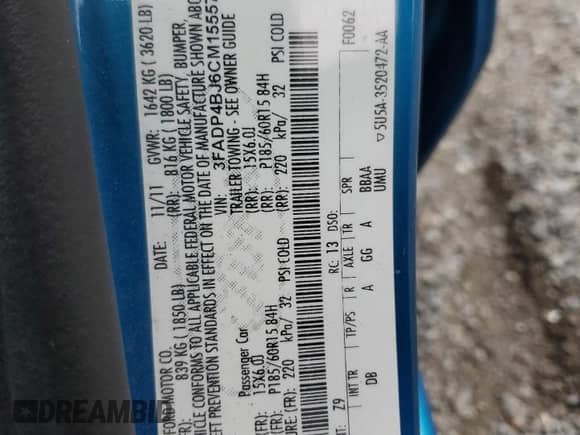 2012 Ford Fiesta SE with VIN 3FADP4BJ6CM155573, listed as a Copart auction lot 89729035 with 93,216 mi miles and Salvage title. Bid and sale history available at DreamBid. Image 13.