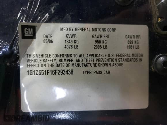 2006 Chevrolet Malibu 1LS z VIN 1G1ZS51F16F293438, wystawiony jako Copart lot #72918464 z przebiegiem 41 884 mil mil oraz Czysty tytuł • Clean title. Historia ofert i sprzedaży dostępna na DreamBid. Obrazek 12.