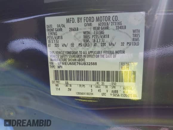2006 Ford Explorer Limited z VIN 1FMEU65E76UB32588, wystawiony jako IAAI lot #41496872 z przebiegiem 191 202 mil mil oraz . Historia ofert i sprzedaży dostępna na DreamBid. Obrazek 9.