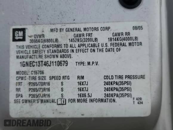 2006 Chevrolet Tahoe LT with VIN 1GNEC13T46J110679, listed as a Copart auction lot 44842315 with 247,100 mi miles and Clean title. Bid and sale history available at DreamBid. Image 13.