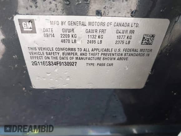2015 Chevrolet Impala LTZ with VIN 2G1165S34F9130927, listed as a IAAI auction lot 42796398 with 151,694 mi miles and . Bid and sale history available at DreamBid. Image 9.