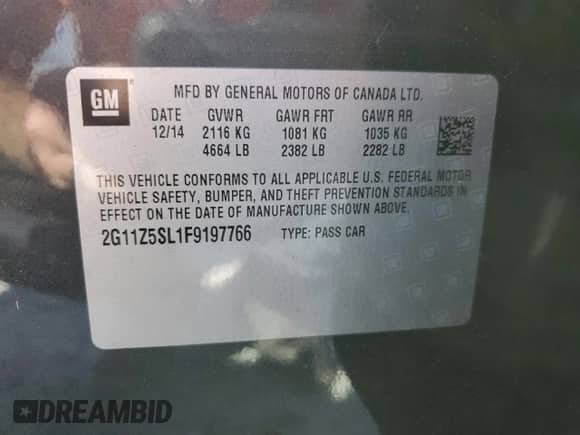 2015 Chevrolet Impala LS с VIN 2G11Z5SL1F9197766, выставлен на аукционе Copart как лот 71112785 с пробегом 18 685 миль миль и Списание • Salvage title. История ставок и продаж доступна на DreamBid. Изображение 12.