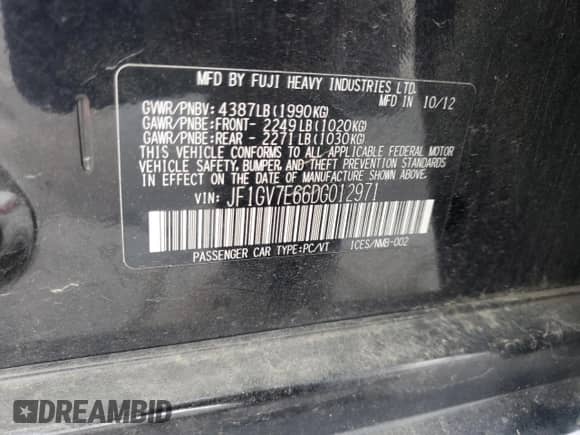 2013 Subaru WRX WRX с VIN JF1GV7E66DG012971, выставлен на аукционе Copart как лот 55262835 с пробегом 208 727 миль миль и Чистый • Clean title. История ставок и продаж доступна на DreamBid. Изображение 13.