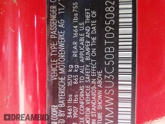 2011 MINI Hardtop с VIN WMWSU3C50BT095082, выставлен на аукционе Copart как лот 85196635 с пробегом 63 123 миль миль и Чистый • Clean title. История ставок и продаж доступна на DreamBid. Изображение 12.