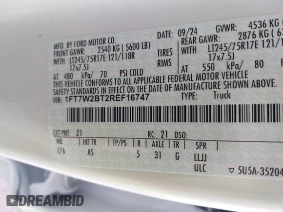 2024 Ford F-250 XL z VIN 1FT7W2BT2REF16747, wystawiony jako IAAI lot #41321209 z przebiegiem 10 840 mil mil oraz . Historia ofert i sprzedaży dostępna na DreamBid. Obrazek 9.