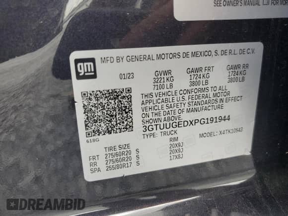 2023 GMC Sierra 1500 Denali z VIN 3GTUUGEDXPG191944, wystawiony jako Copart lot #66383435 z przebiegiem 78 795 mil mil oraz Szkoda całkowita • Salvage title. Historia ofert i sprzedaży dostępna na DreamBid. Obrazek 12.