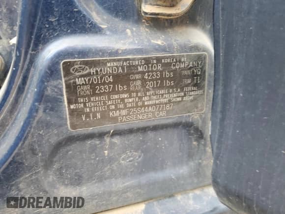 2004 Hyundai Sonata z VIN KMHWF25S44A077187, wystawiony jako Copart lot #47595755 z przebiegiem 285 876 mil mil oraz Nie do naprawy • Non repairable. Historia ofert i sprzedaży dostępna na DreamBid. Obrazek 12.