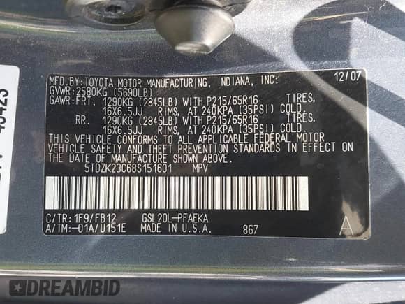 2008 Toyota Sienna CE с VIN 5TDZK23C68S151601, выставлен на аукционе IAAI как лот 43121695 с пробегом 129 010 миль миль и . История ставок и продаж доступна на DreamBid. Изображение 9.