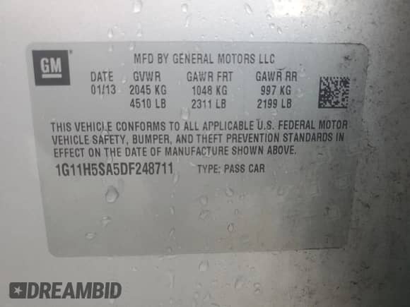 2013 Chevrolet Malibu LTZ с VIN 1G11H5SA5DF248711, выставлен на аукционе Copart как лот 81617605 с пробегом 250 000 миль миль и На запчасти • Non repairable. История ставок и продаж доступна на DreamBid. Изображение 12.