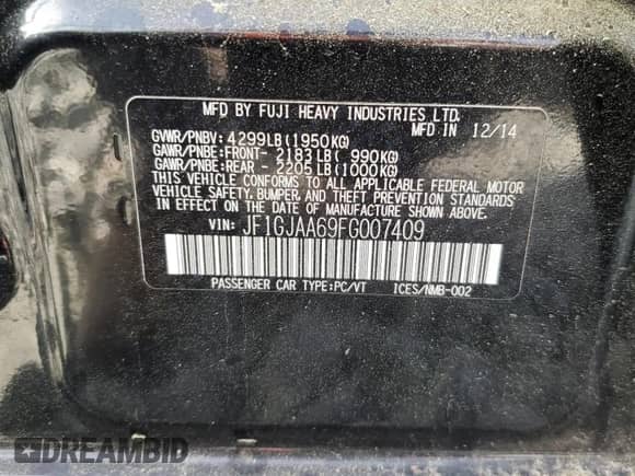 2015 Subaru Impreza with VIN JF1GJAA69FG007409, listed as a Copart auction lot 56073235 with 51,352 mi miles and Salvage title. Bid and sale history available at DreamBid. Image 12.