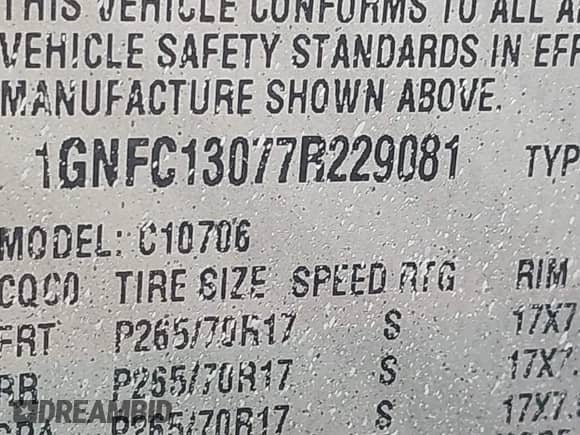 2007 Chevrolet Tahoe LTZ с VIN 1GNFC13077R229081, выставлен на аукционе IAAI как лот 43410317 с пробегом Не указан миль и . История ставок и продаж доступна на DreamBid. Изображение 9.
