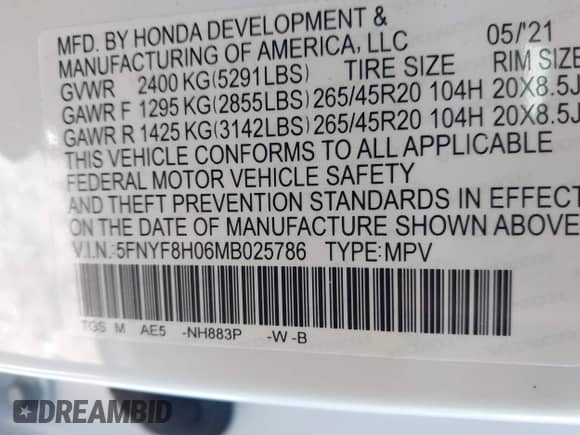 2021 Honda Passport Elite с VIN 5FNYF8H06MB025786, выставлен на аукционе IAAI как лот 41264254 с пробегом 39 581 миль миль и . История ставок и продаж доступна на DreamBid. Изображение 9.