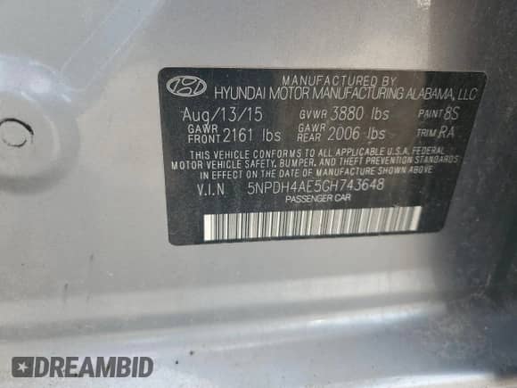 2016 Hyundai Elantra SE с VIN 5NPDH4AE5GH743648, выставлен на аукционе Copart как лот 83979415 с пробегом 35 770 миль миль и Списание • Salvage title. История ставок и продаж доступна на DreamBid. Изображение 12.