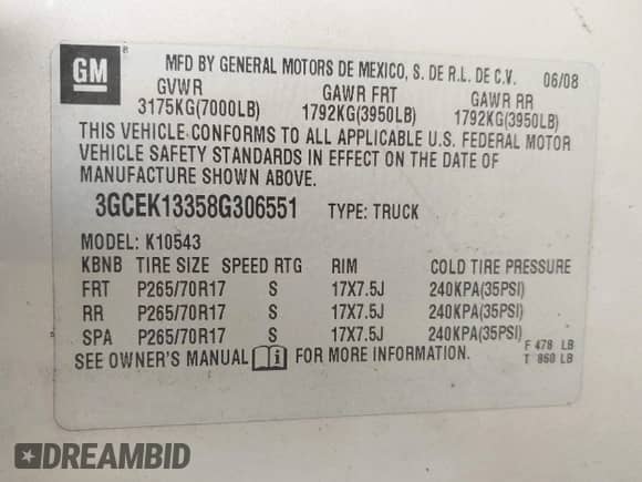 2008 Chevrolet Silverado 1500 LTZ with VIN 3GCEK13358G306551, listed as a IAAI auction lot 42327492 with 216,206 mi miles and . Bid and sale history available at DreamBid. Image 9.