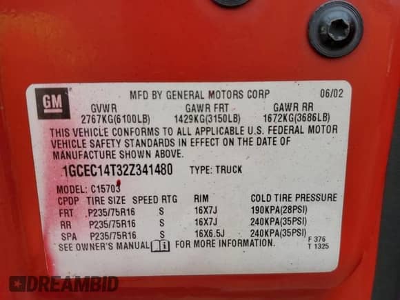 2002 Chevrolet Silverado 1500 LS with VIN 1GCEC14T32Z341480, listed as a Copart auction lot 55023705 with 161,243 mi miles and Salvage title. Bid and sale history available at DreamBid. Image 13.