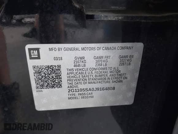 2018 Chevrolet Impala LT with VIN 2G1105SA0J9164808, listed as a IAAI auction lot 42210603 with 126,089 mi miles and . Bid and sale history available at DreamBid. Image 9.