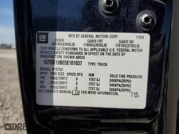 2005 GMC Sierra 1500 SLT z VIN 1GTEK19B85E181837, wystawiony jako Copart lot #58852935 z przebiegiem 139 305 mil mil oraz Szkoda całkowita • Salvage title. Historia ofert i sprzedaży dostępna na DreamBid. Obrazek 12.