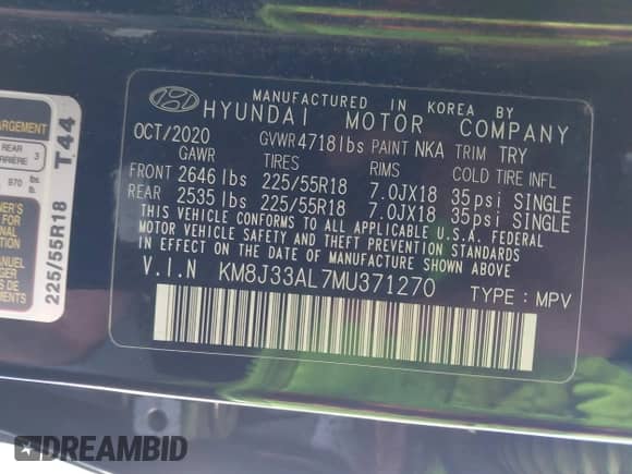 2021 Hyundai Tucson Limited z VIN KM8J33AL7MU371270, wystawiony jako IAAI lot #42463981 z przebiegiem 96 210 mil mil oraz . Historia ofert i sprzedaży dostępna na DreamBid. Obrazek 9.