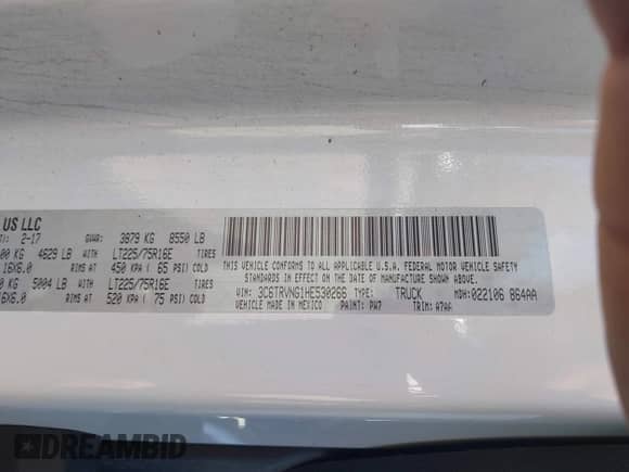 2017 Ram ProMaster Cargo with VIN 3C6TRVNG1HE530266, listed as a IAAI auction lot 42789494 with 167,730 mi miles and . Bid and sale history available at DreamBid. Image 9.