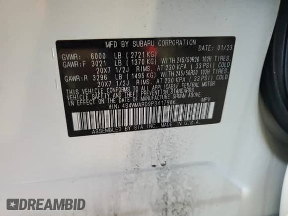 2023 Subaru Ascent Limited с VIN 4S4WMARD9P3417986, выставлен на аукционе Copart как лот 81194475 с пробегом 52 637 миль миль и Списание • Salvage title. История ставок и продаж доступна на DreamBid. Изображение 14.