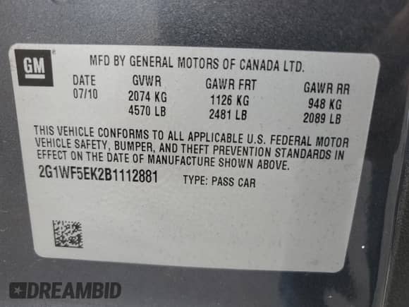 2011 Chevrolet Impala LS Fleet z VIN 2G1WF5EK2B1112881, wystawiony jako Copart lot #70709675 z przebiegiem 87 095 mil mil oraz Szkoda całkowita • Salvage title. Historia ofert i sprzedaży dostępna na DreamBid. Obrazek 13.