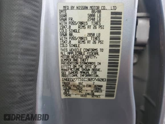 2001 Nissan Frontier SE с VIN 1N6ED27T51C307408, выставлен на аукционе Copart как лот 57169705 с пробегом 323 598 миль миль и Чистый • Clean title. История ставок и продаж доступна на DreamBid. Изображение 12.