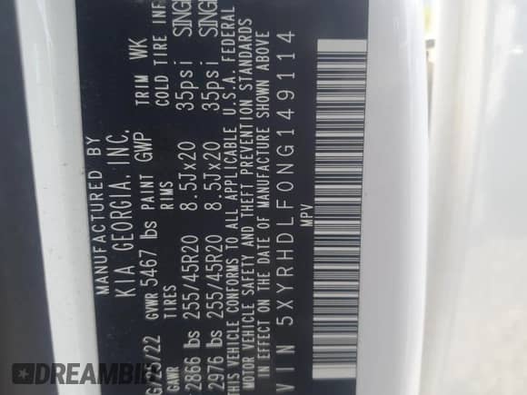 2022 Kia Sorento X-Line EX с VIN 5XYRHDLF0NG149114, выставлен на аукционе Copart как лот 65651415 с пробегом 35 379 миль миль и Списание • Salvage title. История ставок и продаж доступна на DreamBid. Изображение 14.