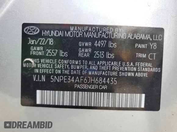 2018 Hyundai Sonata Limited with VIN 5NPE34AF6JH684435, listed as a Copart auction lot 68635805 with 85,339 mi miles and Salvage title. Bid and sale history available at DreamBid. Image 13.