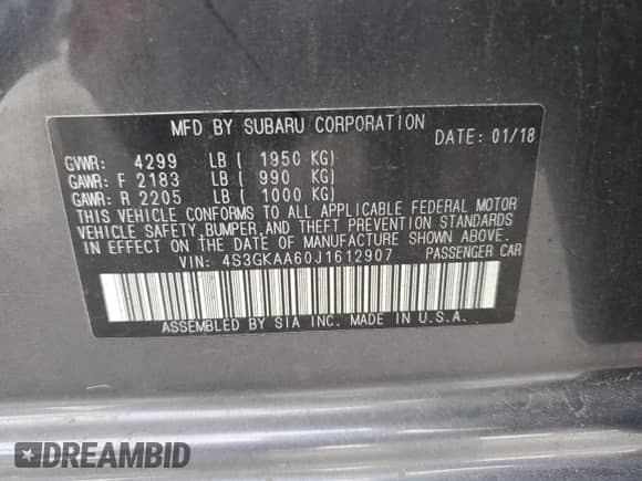 2018 Subaru Impreza with VIN 4S3GKAA60J1612907, listed as a Copart auction lot 78715474 with 67,650 mi miles and Salvage title. Bid and sale history available at DreamBid. Image 13.