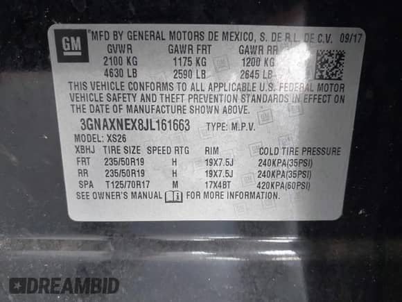 2018 Chevrolet Equinox Premier с VIN 3GNAXNEX8JL161663, выставлен на аукционе IAAI как лот 42883352 с пробегом 72 550 миль миль и . История ставок и продаж доступна на DreamBid. Изображение 9.