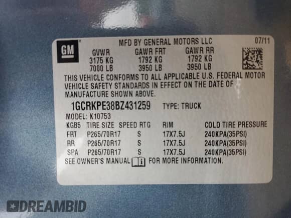 2011 Chevrolet Silverado 1500 Work Truck z VIN 1GCRKPE38BZ431259, wystawiony jako Copart lot #62753985 z przebiegiem 122 998 mil mil oraz Szkoda całkowita • Salvage title. Historia ofert i sprzedaży dostępna na DreamBid. Obrazek 12.