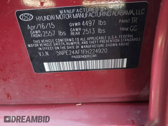 2015 Hyundai Sonata SE с VIN 5NPE24AF1FH224920, выставлен на аукционе IAAI как лот 43408532 с пробегом 78 004 миль миль и . История ставок и продаж доступна на DreamBid. Изображение 9.