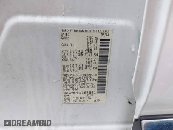 2018 Nissan Murano Platinum z VIN 5N1AZ2MH9JN163641, wystawiony jako IAAI lot #41922735 z przebiegiem 70 884 mil mil oraz . Historia ofert i sprzedaży dostępna na DreamBid. Obrazek 9.