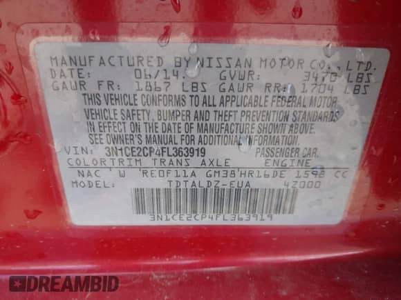 2015 Nissan Note S с VIN 3N1CE2CP4FL363919, выставлен на аукционе IAAI как лот 42883605 с пробегом 146 529 миль миль и . История ставок и продаж доступна на DreamBid. Изображение 9.