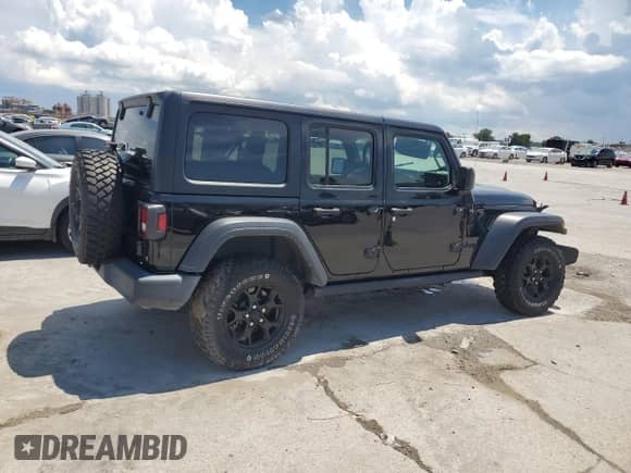 2022 Jeep Wrangler Unlimited Sport S with VIN 1C4HJXDG8NW160406, listed as a Copart auction lot 67379375 with 46,542 mi miles and Salvage title. Bid and sale history available at DreamBid. Image 3.