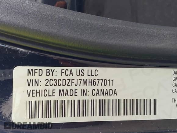 2021 Dodge Challenger R/T Scat Pack Widebody with VIN 2C3CDZFJ7MH677011, listed as a IAAI auction lot 43412091 with 26,783 mi miles and . Bid and sale history available at DreamBid. Image 9.