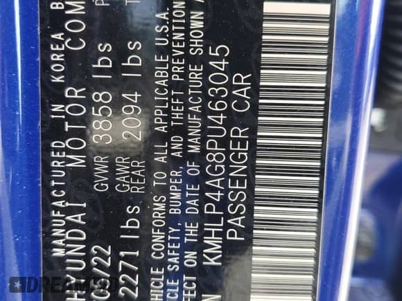 2023 Hyundai Elantra Limited with VIN KMHLP4AG8PU463045, listed as a Copart auction lot 81739915 with 43,892 mi miles and Salvage title. Bid and sale history available at DreamBid. Image 12.